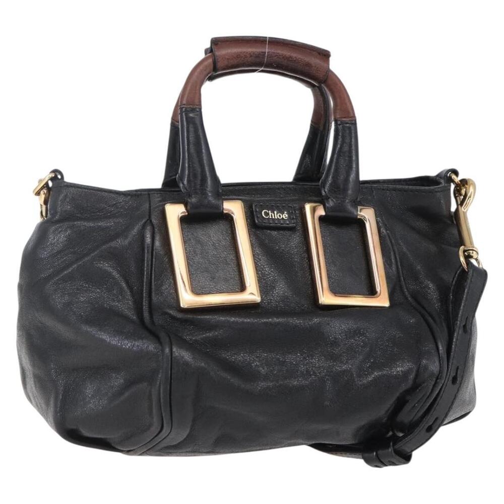 Chloe Etel Hand Bag Leather 2way Black Gold Auth BA8054